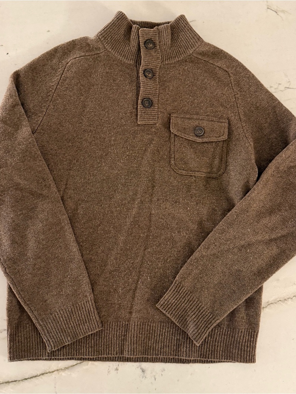 J.Crew 100% Lambswool Sweater Men’s Medium M Shawl Collar Brown Pullover Buttons
